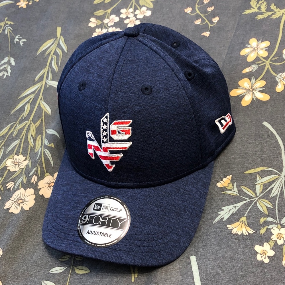 New Era Golf 9Forty Adjustable Baseball Cap Navy Blue American Flag Patches NWT